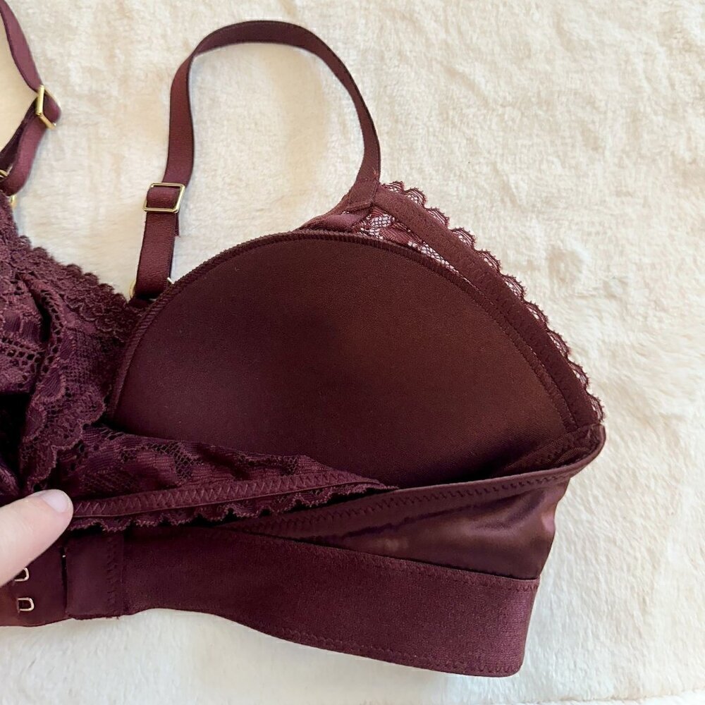 NWT Aerie Maroon Real Power Wireless Push Up Paisley Lace Bra - 32B - Picture 7 of 10